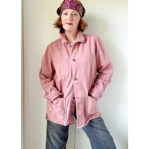 Women's Dusty Pink Chore Jacket Size Medium Denim Cotton Pockets Utility